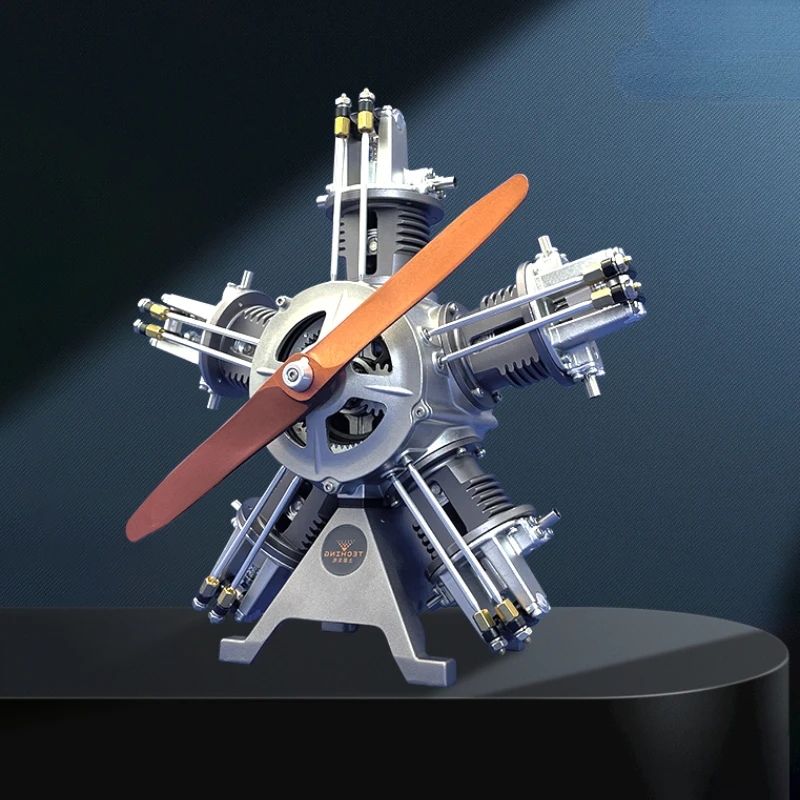 TECHING Five Cylinder Radial Engine DIY Electric Simulation Aircraft Engine Model Metal Mechanical Assembly Kit Collection Gift