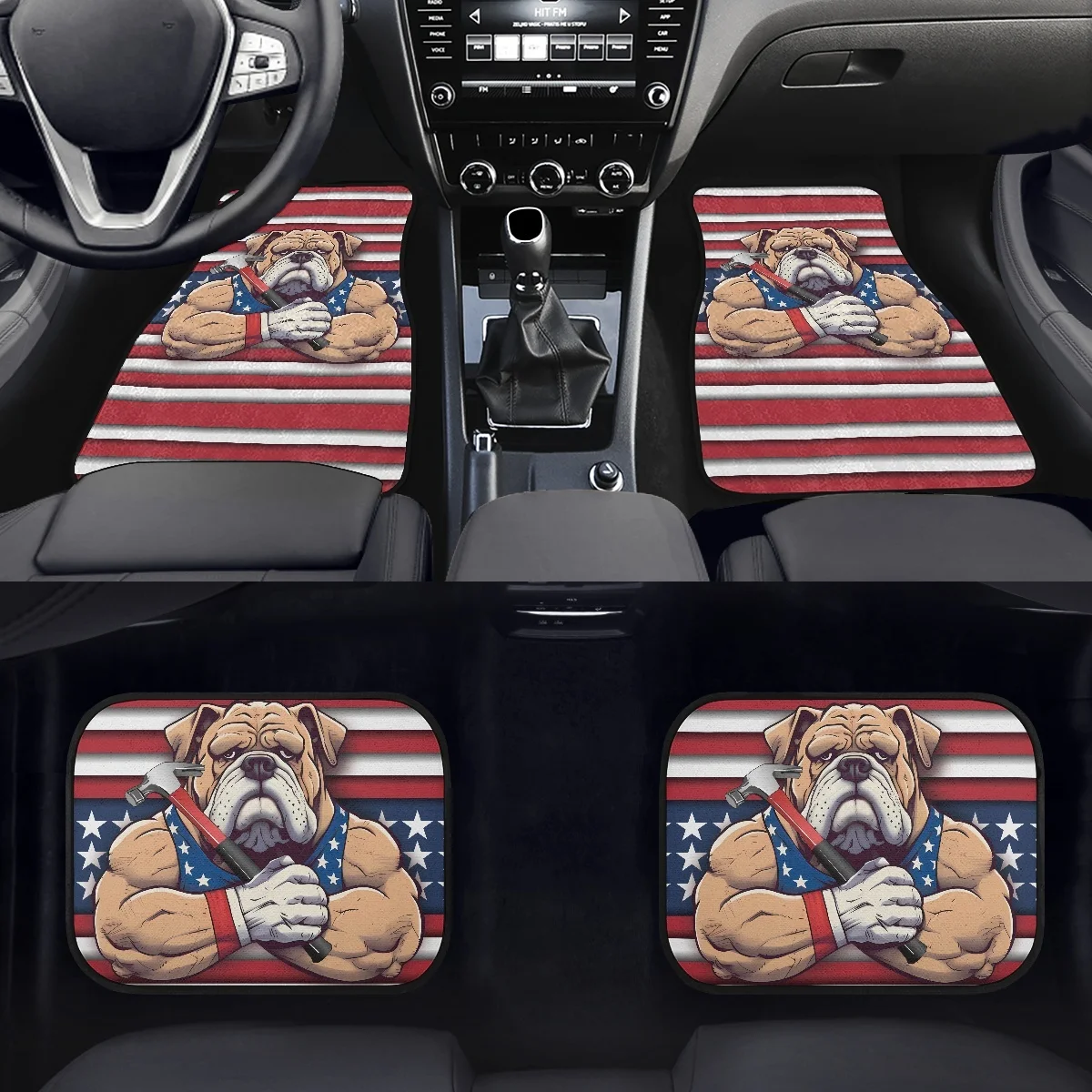 Cool Boston Terrier USA Flag Design Car Accessories Interior Floor Mats for Women Flower Set of 4 Durable Anti-slip Carpets 2023