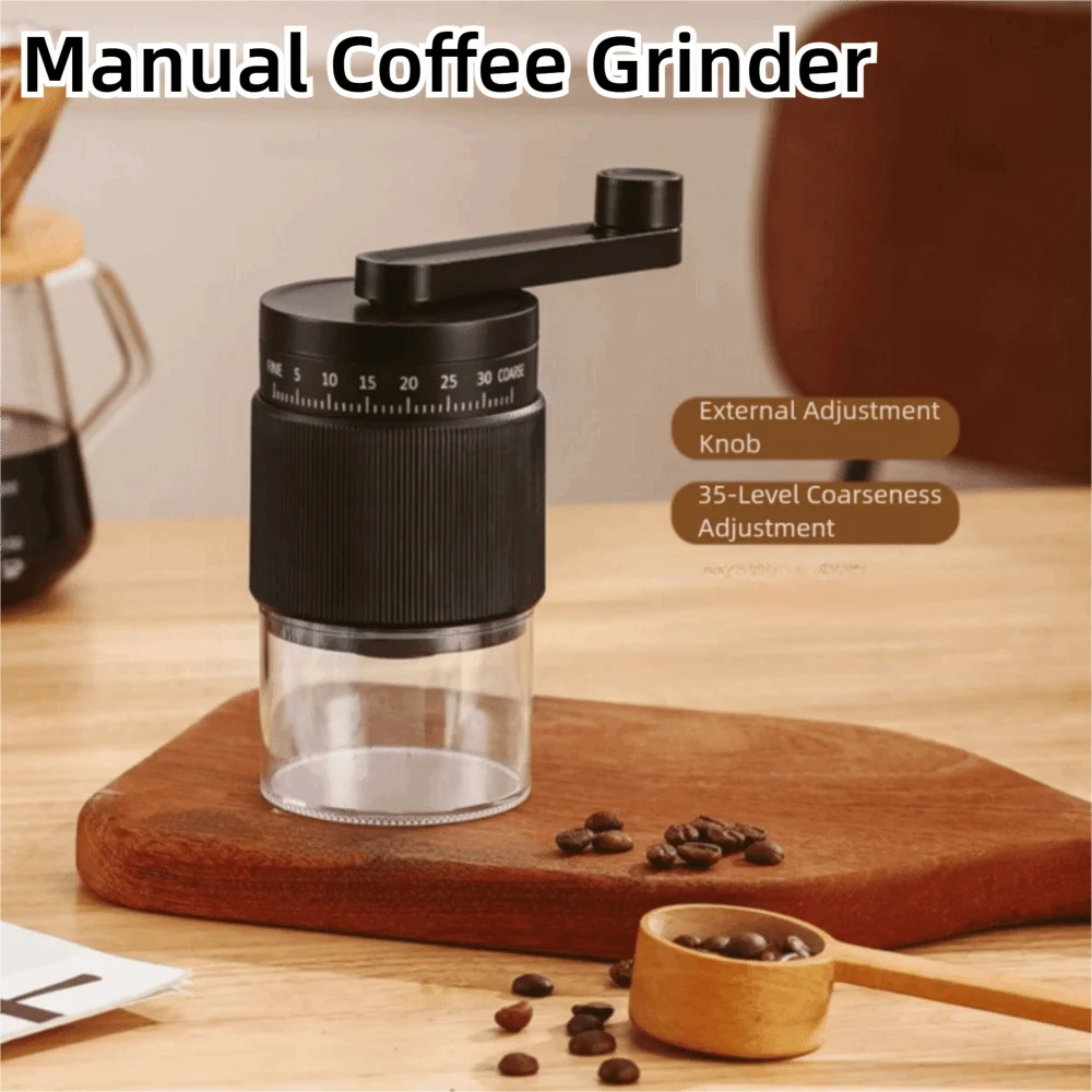 

Ceramic Grinding Core Coffee Bean Grinder 35-Gears Adjustable Clear Bin Manual Coffee Grinder Comfortable Handle Effort Saving
