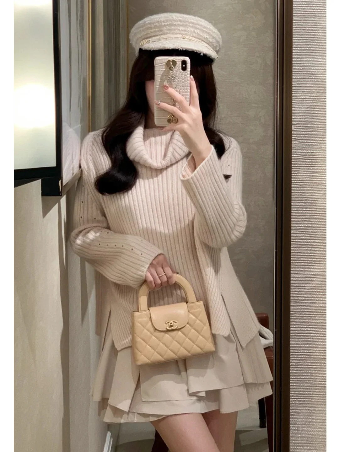 

Sweet Sle Japanese Series High Collar Slit Sweater Skirt Set Women's Faion Autumn Winter New Arrival Mid-Length Polyester...