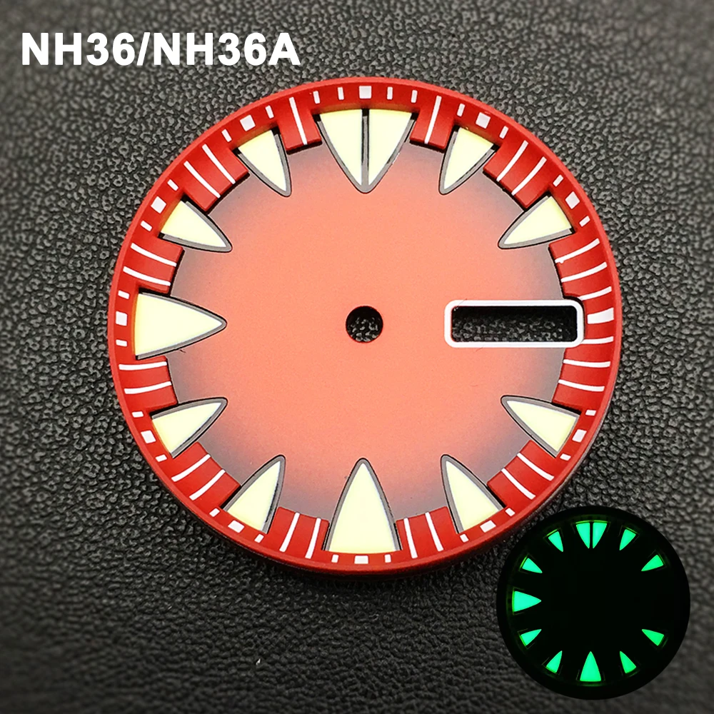 Watch Dial Parts 29mm Red Monster Aseptic Dial Super Bright Green Luminous Modified Abalone Literally Fits NH36 NH36A Movement