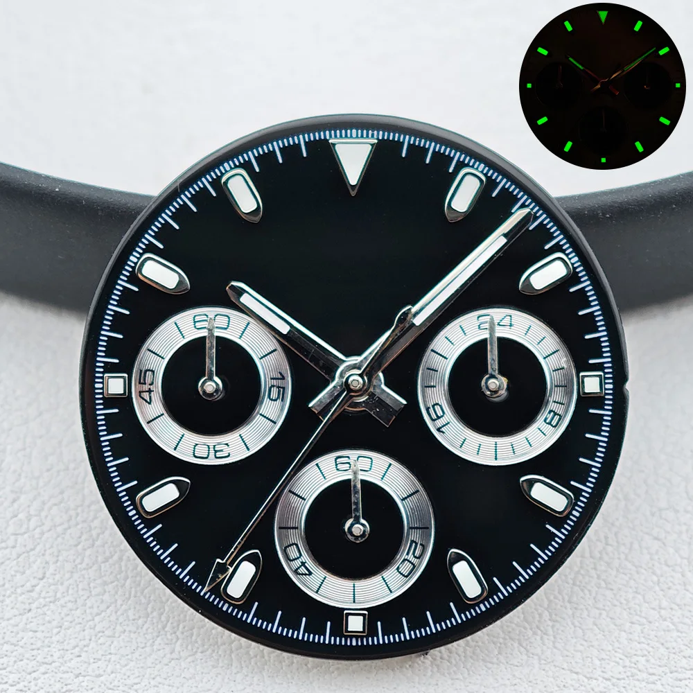 قرص جديد 29 ملم مع توهج أخضر في الظلام والأيدي، مناسب لملحقات ساعة الحركة VK63، مناسب لعلبة 39.3 ملم