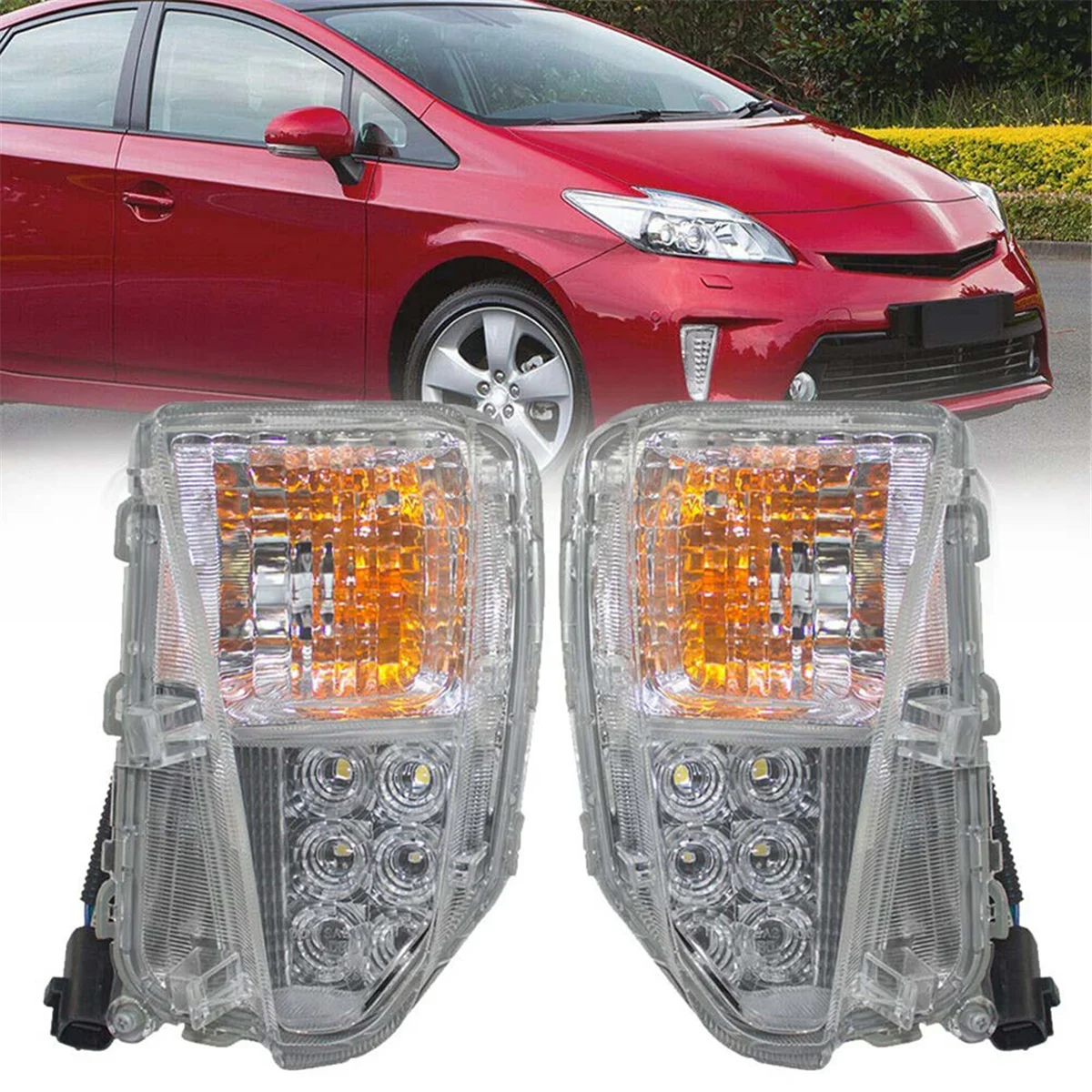 Right Front Fog Lamp LED Turn Signal Light W/Bulb 81511-47060 for Prius 2012-2015 Daytime Parking Lamp AmberWhite