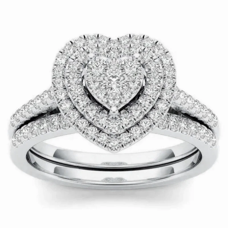 الخريف والشتاء نمط جديد كلاسيكي المرأة خاتم الزواج كامل الزركون متعدد الطبقات الدائري مع الحب مجموعة حلقة لمجوهرات الزفاف الطرف #5