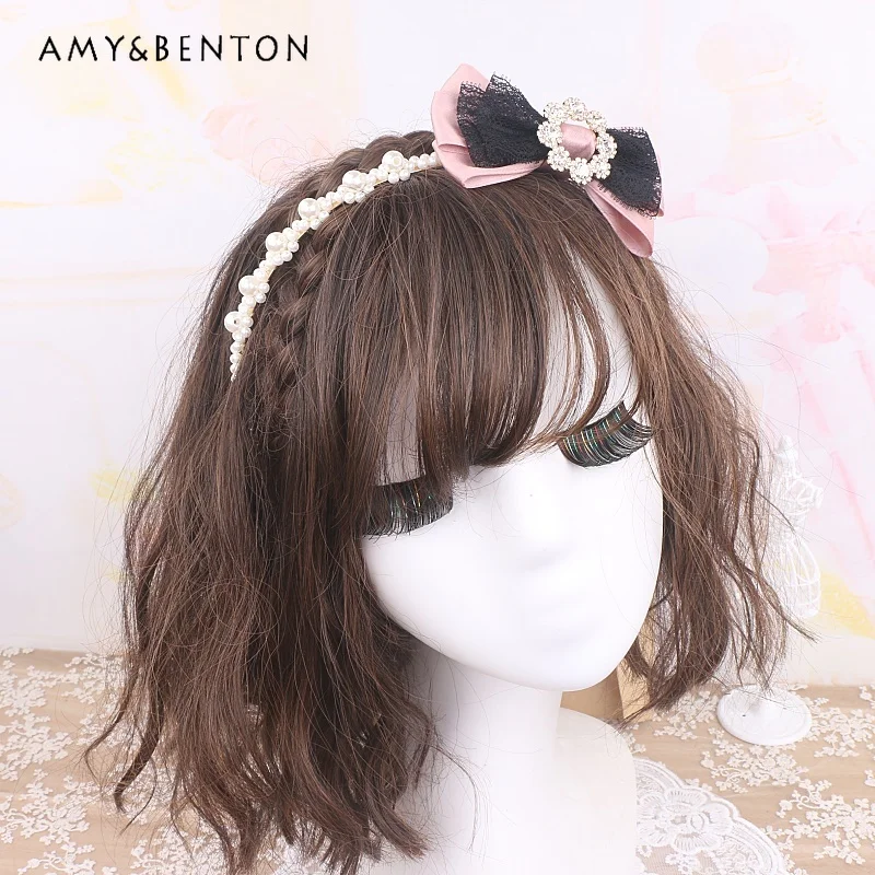 Handmade Kawaii Mine Series Mass Production Headband Women Sweet Cute Lace Bow Rhinestone Flower Buckle Pearl Hair Accessories