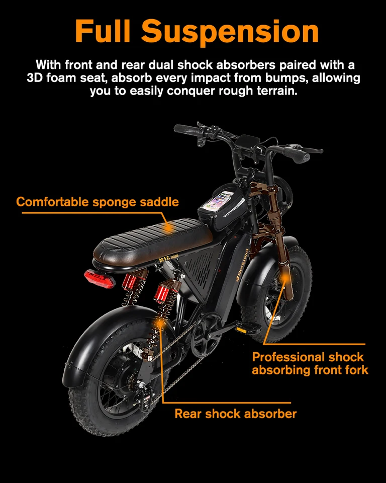 Bodywel M16PRO 16" Electric Bike for Adults/Teens, Peak 1500W48V 15.6Ah Battery,Off-Road Motorcycle Full Suspension Fat Tire All-Terrain ebike US stock image 3
