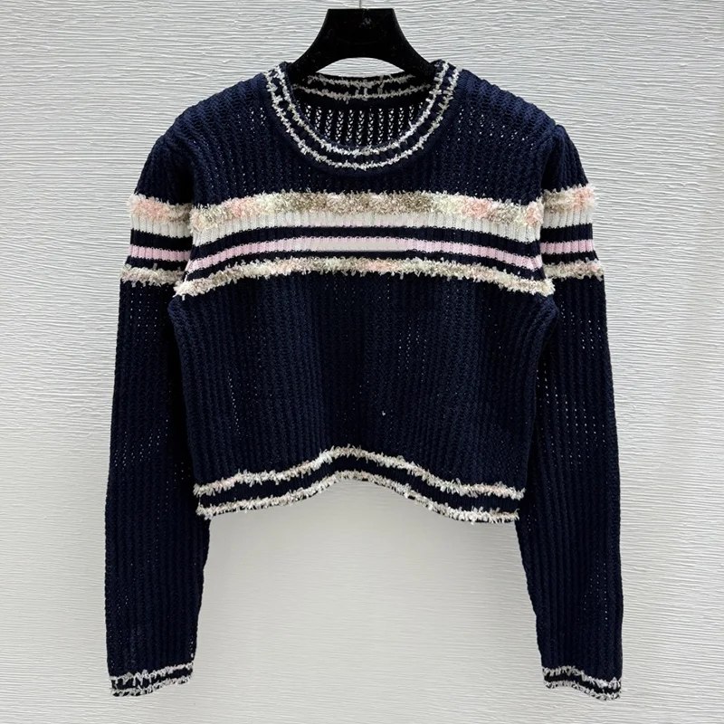 بلوفر نسائي محبوك ومطرز عالي الجودة من قماش الجاكار مزين بالألوان سترة قصيرة الطراز 251028135