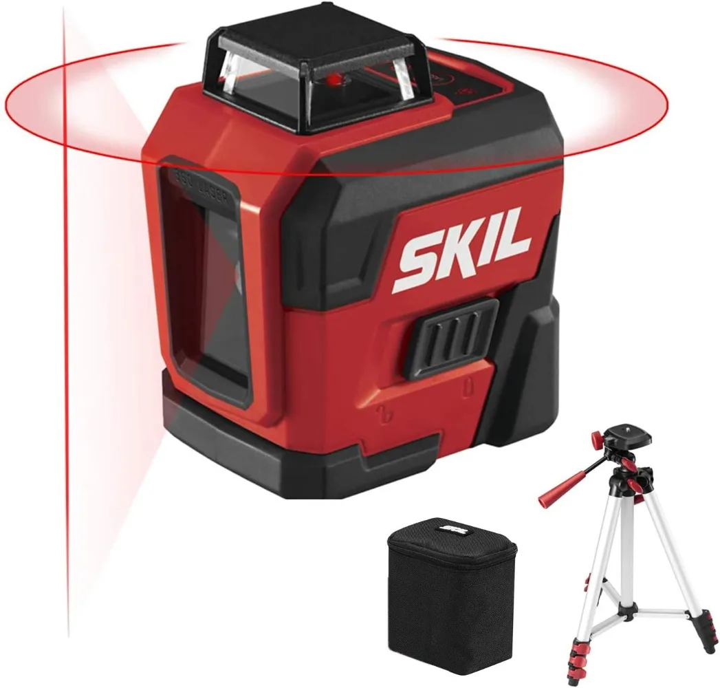 65ft.360° Red Cross Line Laser Level,Rechargeable Lithium Battery USB Charging Port, Compact Tripod & Carry Bag Included