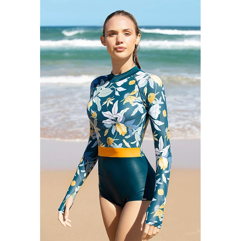 ZAFUAZ 2024 Women Rashguard For Swimming One Piece Surfing Swimsuits Back Zipper Bodysuit Surf Suit Monokini Bathing Suit