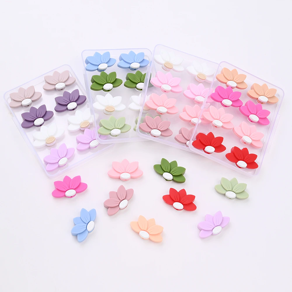 

16Pcs Food Grade Lotus Shaped Silicone Beads Set with Multiple Color Options for Pacifier Chains DIY Jewelry Accessories