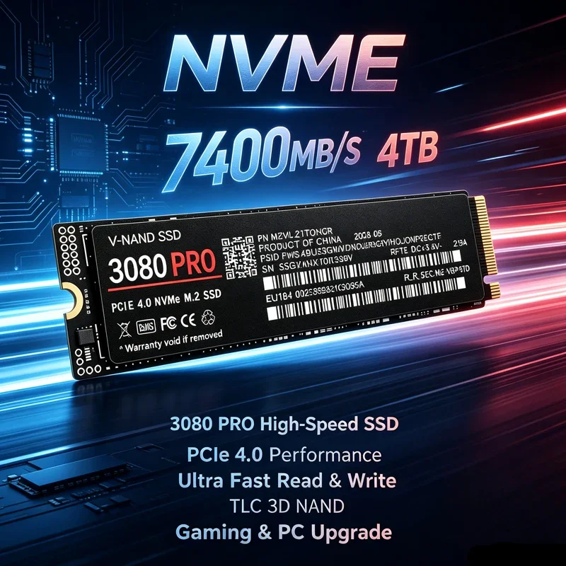 SSD NVMe 3080 EVO M.2 2280 PCIe Gen4.0 X4 7400MB/s TLC 3D NAND 1TB-4TB, Unidade Interna para Jogos para PS5, PC, Laptop e Desktop