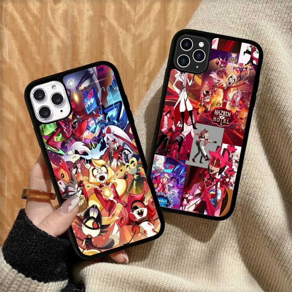 Musikalische Anime-TV H-Hazbin Hotel Handyhüllen für iPhone 17 16 15 14 13 Pro 12 11 Pro Max, Harte PC+TPU Rückseiten-Schutzhülle