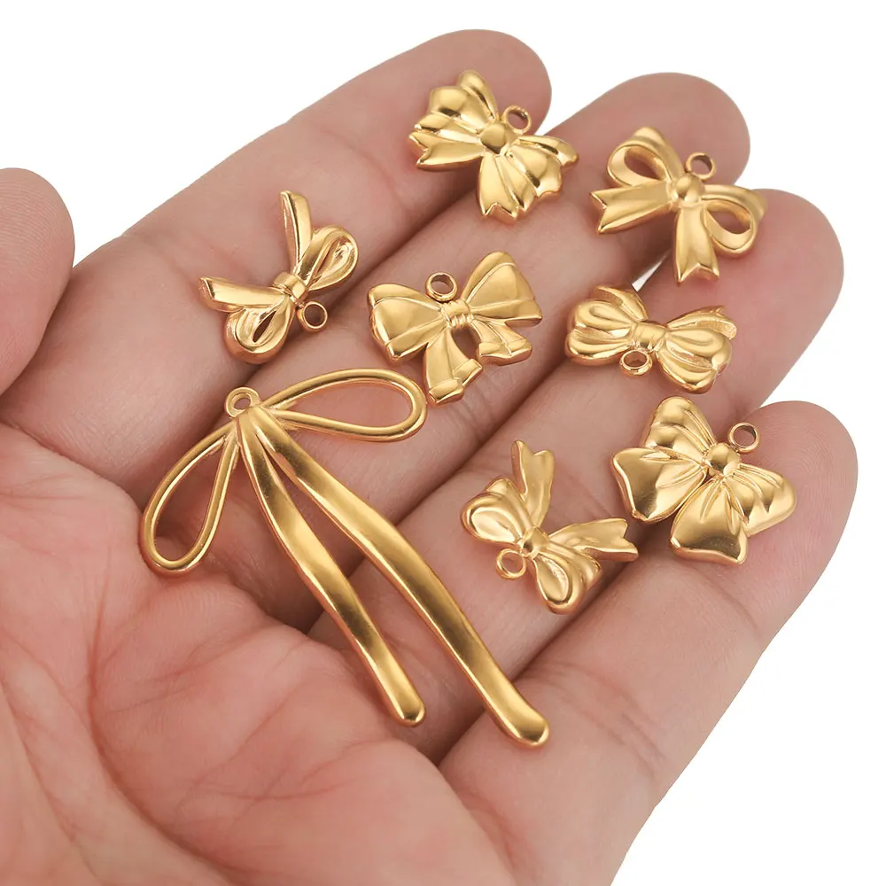 5pcs Stainless Steel Charms Bow Charm Plated Gold Charm DIY Earrings Bracelet Jewelry Making Materials Crafts Wholesale Bulk