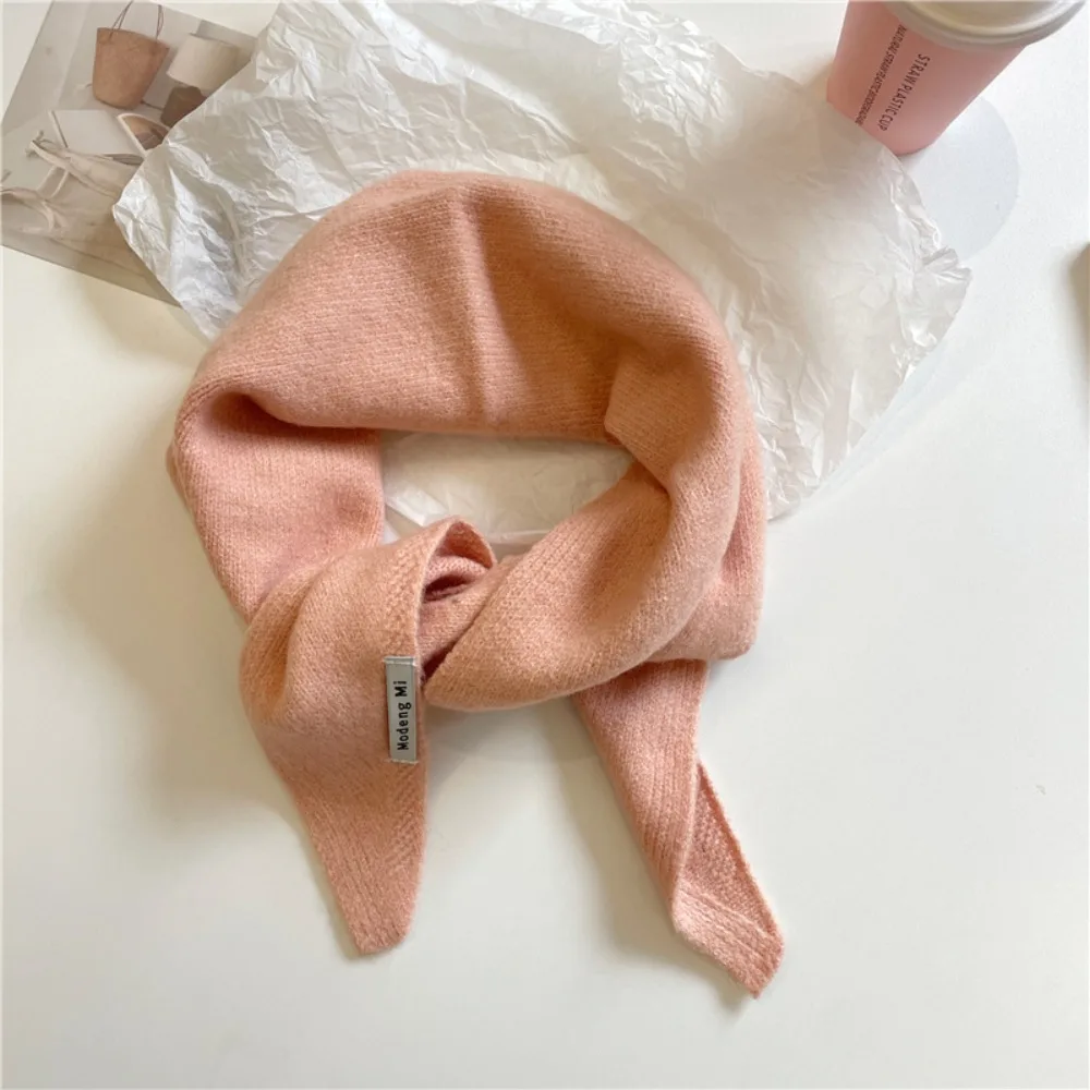 Chal corto Triangular de Color sólido de estilo británico, bufanda de mezcla de lana con cuello falso cálido, bufanda de punto tipo Cachemira, uso en pañuelo