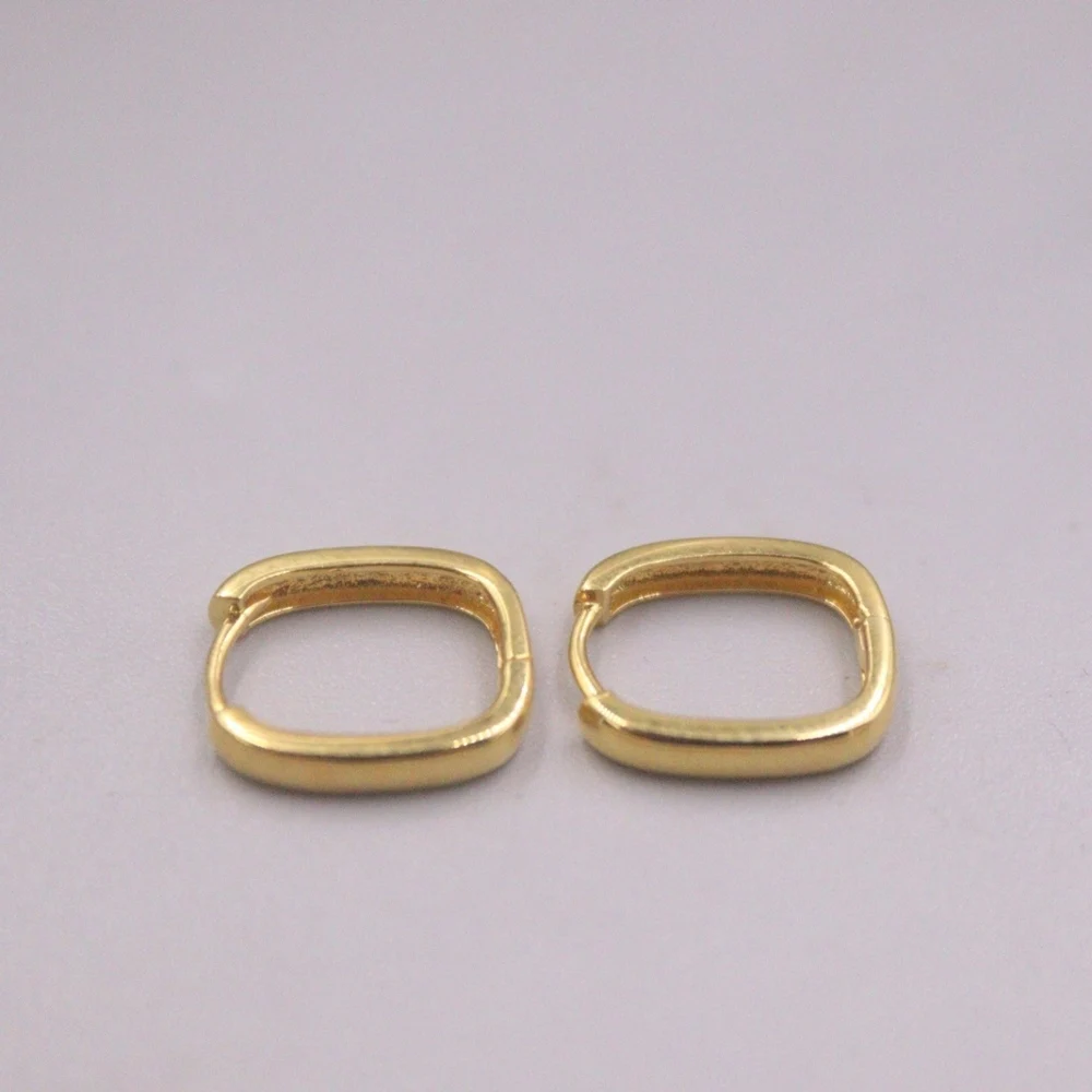 Real Pure 18K Yellow Gold Hoop Women Gift Lucky Glossy Square U Shape Earrings 1.56g