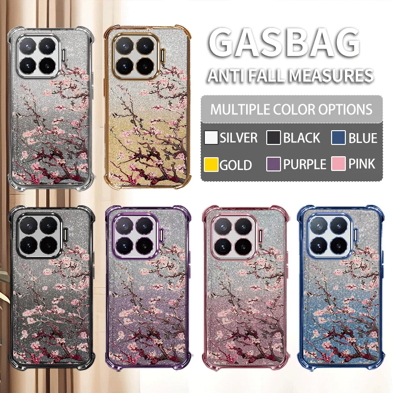 Glitter Plating Protective Cover For Xiaomi 17T Pro Case Flxebile TPU Four-corner Shockproof Flower Pattern Fundas