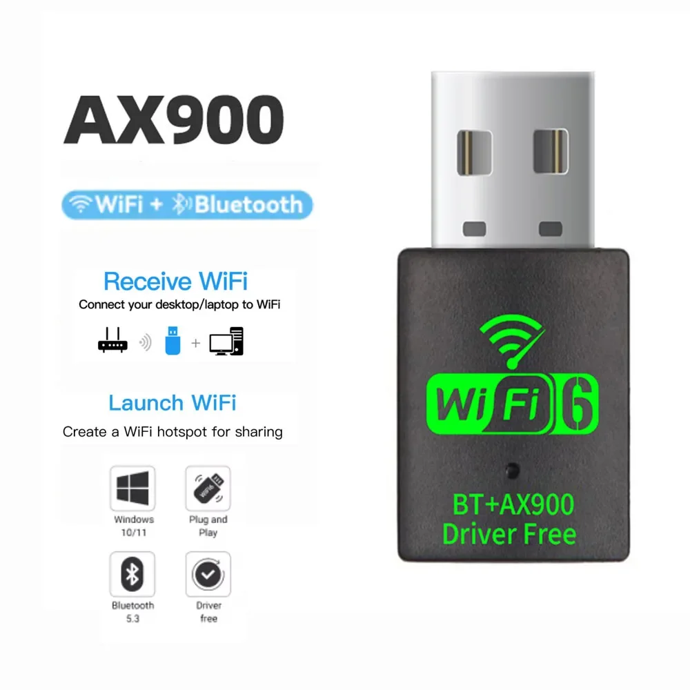 

AX900 Wi-Fi 6 Mini USB-ключ 600 м сетевая карта BT 5,3 приемник-ключ для ПК Win 10/11 двухдиапазонный 2,4G/5Ghz