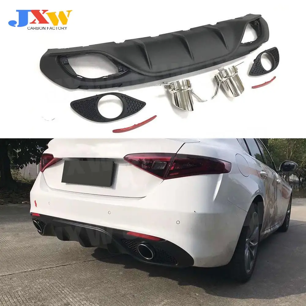 

PP Black Rear Bumper Lip Diffuser Spoiler With Steel Exhaust For Alfa Romeo Giulia Standard 2016-2019 Sport Style Body Kits