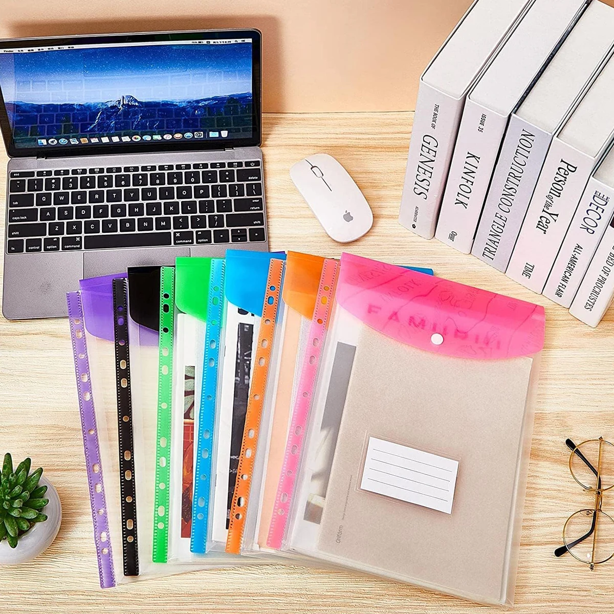 12-Piece File Holder, Binder Dividers with Snaps, Fits 2/3/4/11 Binders, 6 Colors