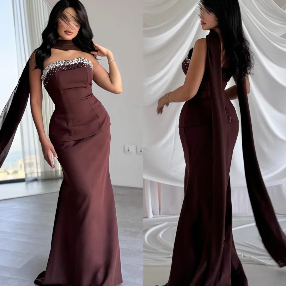 

Customized High Quality Exquisite Jersey Rhinestone Pleat Mermaid Strapless Long Dresses Bespoke Occasion Dresses Classic Sexy