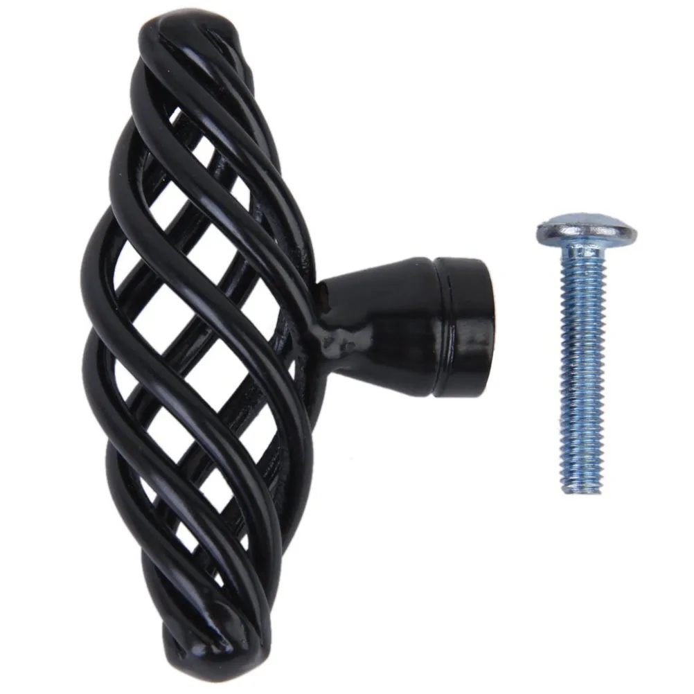 

Black 6x36cm Spiral Cage Cabinet Knob Vintage Alloy Kitchen Cupboard Drawer Handle Easy Install 25Mm Screw Included