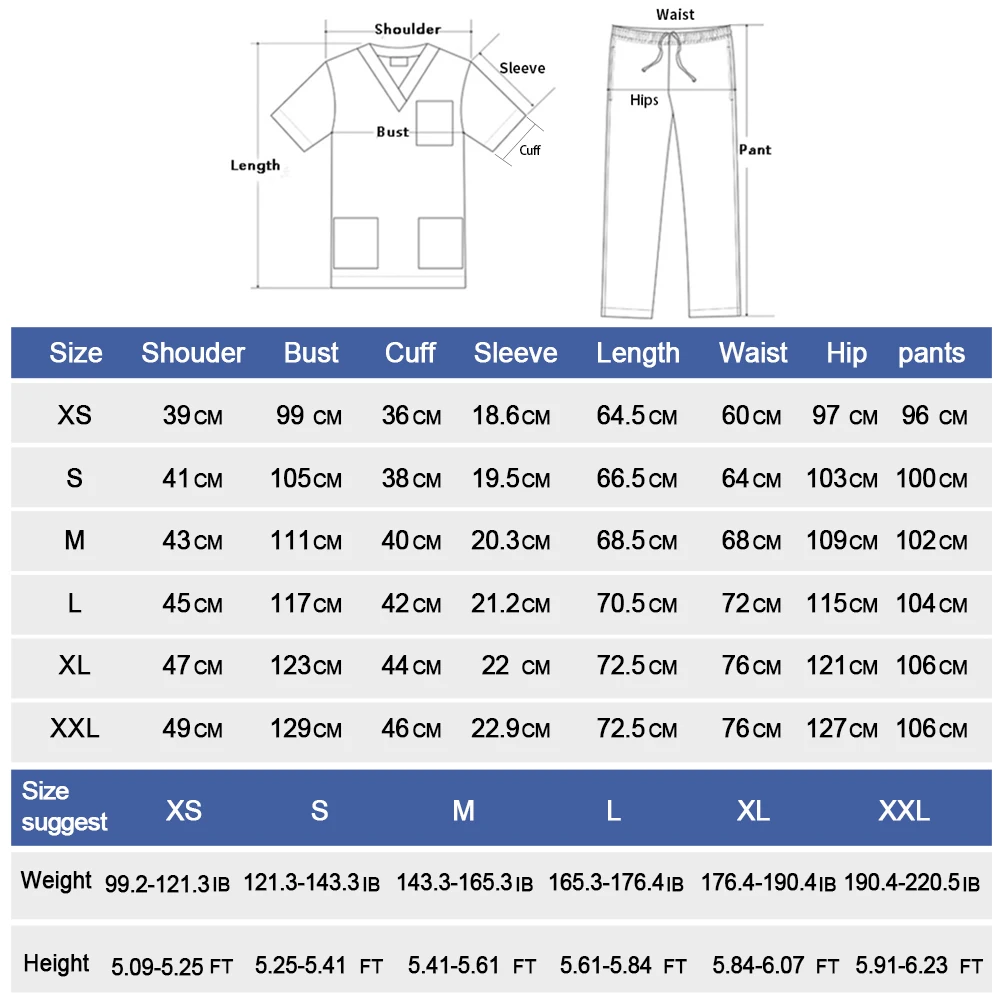 Solid Color Surgical Suit Medical Scrub Work Set Pharmacy Clinic Pediatric Nursing Uniform Women Men Fashion V-neck Workwear New