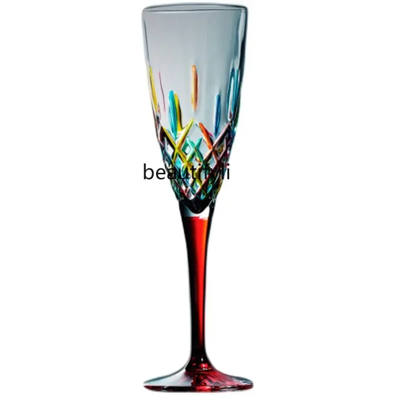 yj Italian Whiskey Goblet Lead-Free Crystal Glass Painted Red Wine Champagne Glass