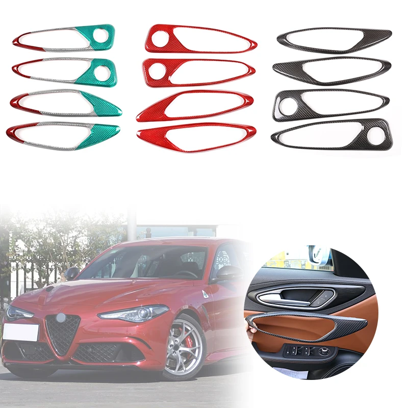 

Real Carbon Fiber Car Inner Door Handle Frame Decoration Cover Trim Car Stickers For Alfa Romeo Giulia 2017-2020 Car Accessories