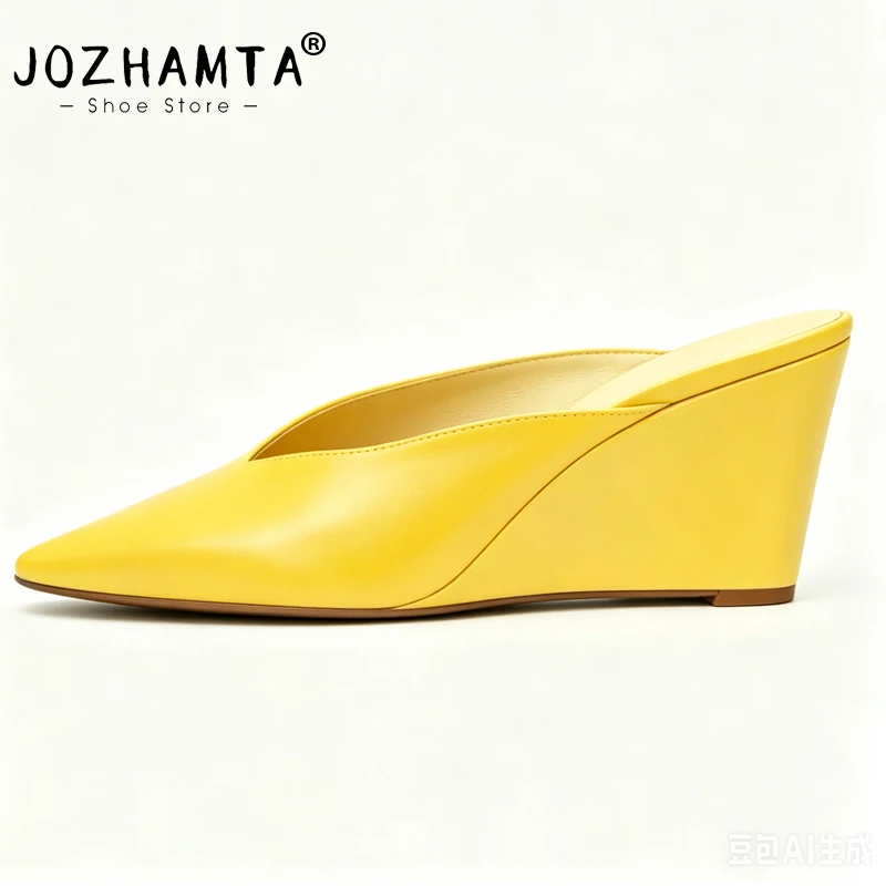 Women's Genuine Leather Wedge Sandals - Pointed Toe Summer Heels
