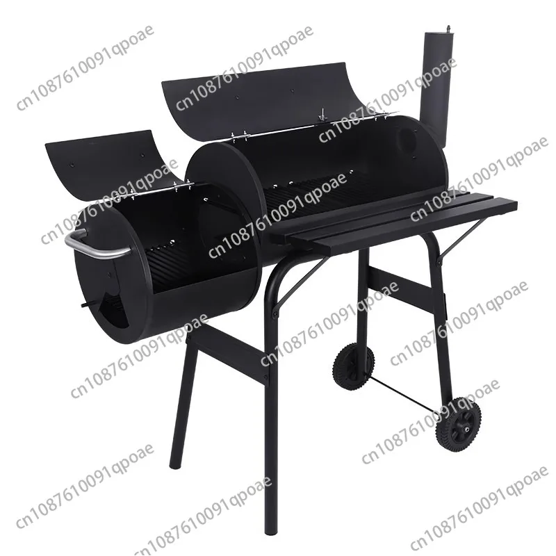 

Уличный угольный гриль-барбекю с выносной коптильней, колесами и боковым отсеком для дров, портативный мангал для приготовления пищи на открытом воздухе и в саду