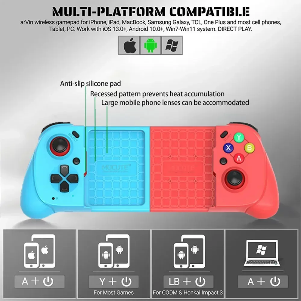 MOCUTE 060 062 Teleskop-Gamepad-Controller, Joystick, kabelloser Bluetooth-Controller, dehnbares Gamepad für Android/IOS-Telefone