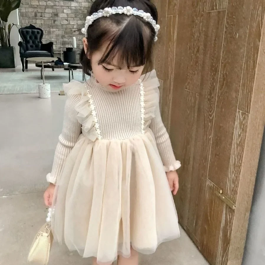 Girls Autumn Sweater Dress 2023 New Style Knitted Skirt Children Baby Long-sleeved Princess Dress Girl Dress Winter Dress