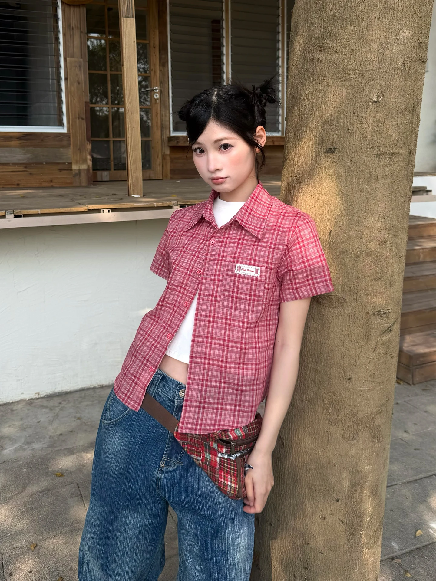 

Don Cry Red Plaid ort Sve irt Women's Casual Slim Fit Summer Design oulder Length irt Girl's Faion Casual irt
