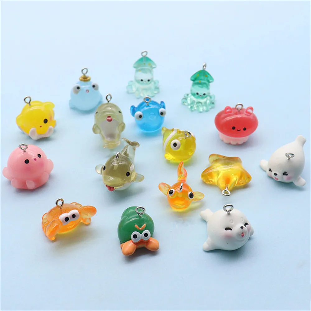 10 adet Mini 3D deniz hayvan reçine Charms kolye yaratıcı takı yapma aksesuarları DIY telefon kılıfı çanta anahtarlık asılı süsleme