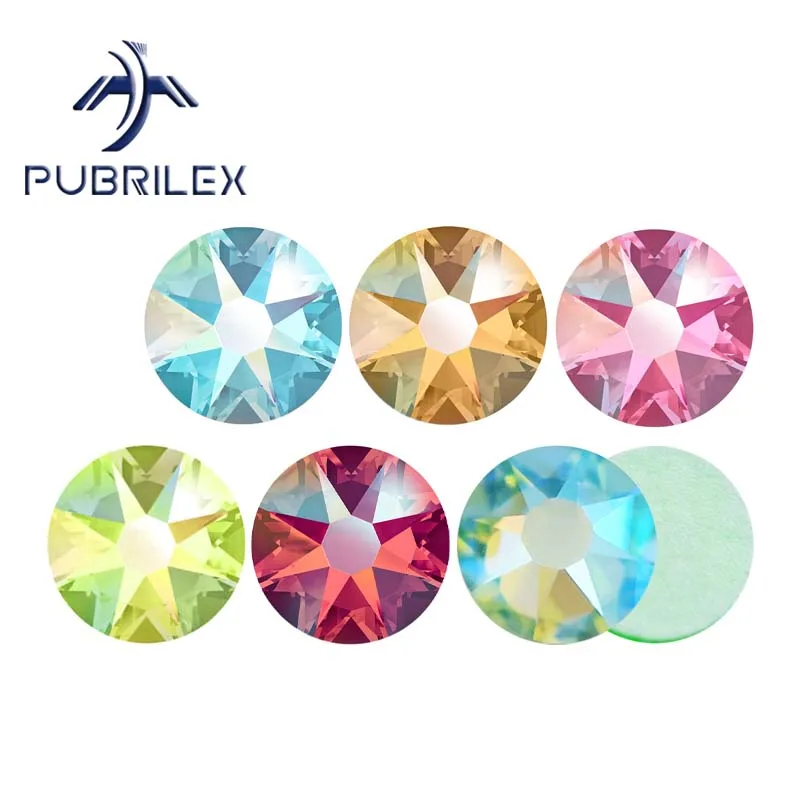 PUBRILEX-Crystal Effect AB colors 288pcs Strass Non Hotfix Flatback Rhinestone DIY Nail Art Garment Decoration 8Big 8Small