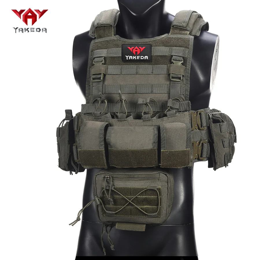 YAKEDA tiene cuatro chalecos de caza de liberación rápida de metal con una gran bolsa triple para colgar en la parte delantera