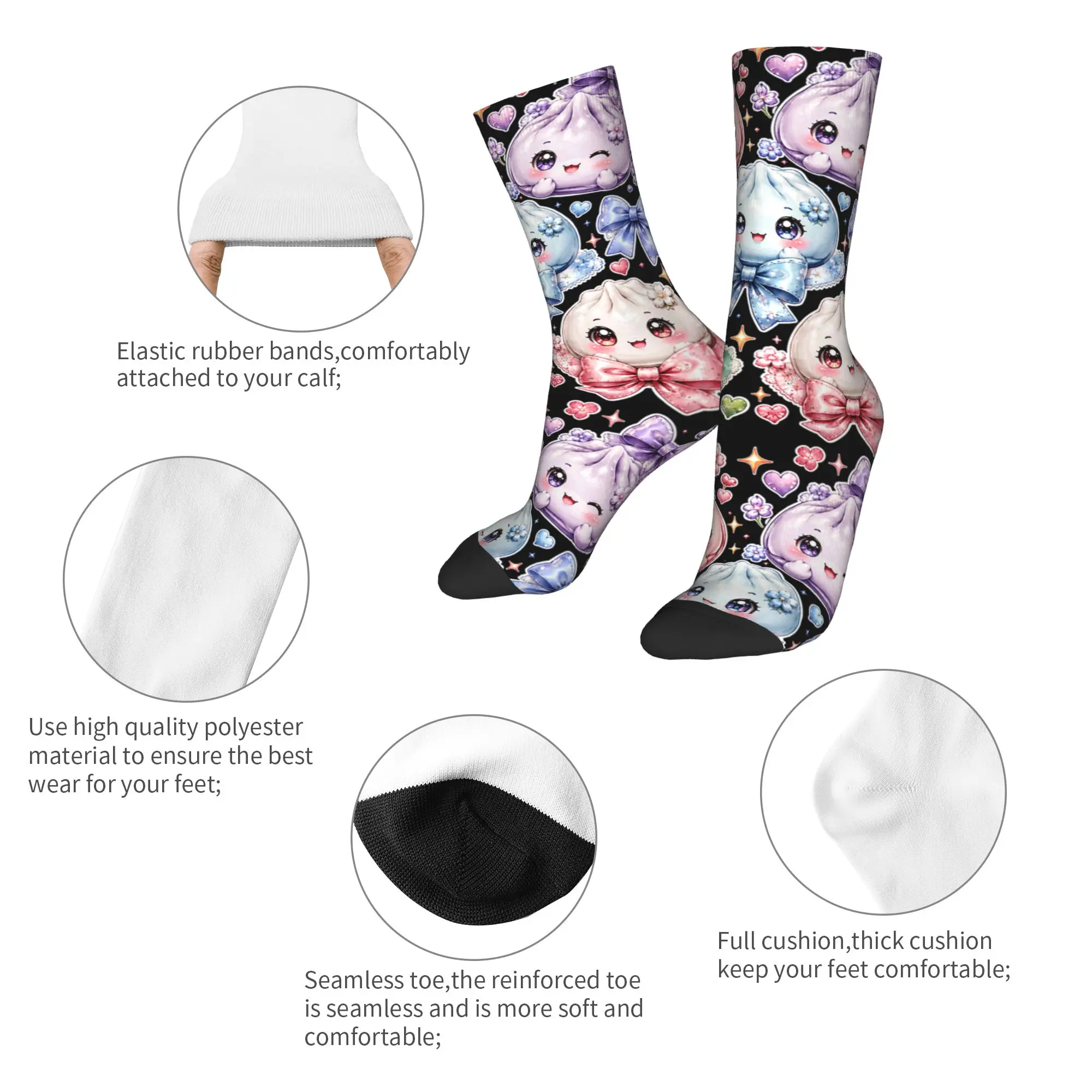 Kawaii Dumpling Cute Pastel Anime Lovers Socks Men's Women's Polyester Casual  Socks Harajuku Middle Tube Socks Gift