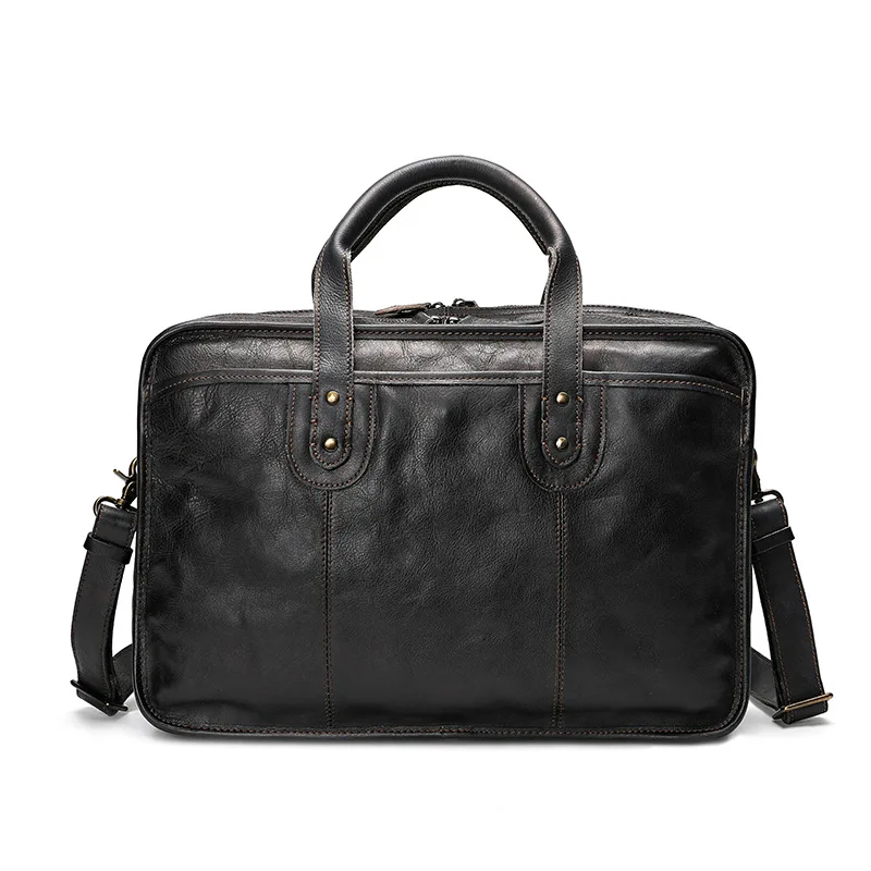 Men's Leather Business Briefcase Vegetable Tanned Leather Computer Bag Crossbody Large Capacity Multi-functional Handbag