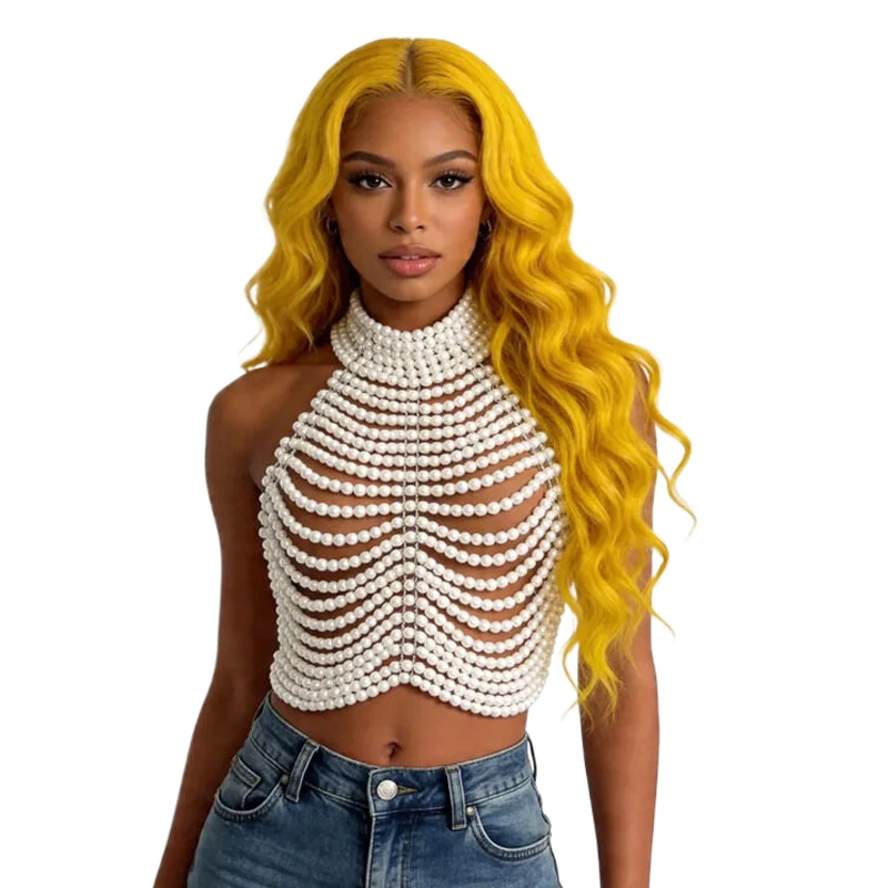 Handgefertigtes Perlen-Halter-Top für Damen - Rückenfreies Perlen-Crop-Top für Party, Hochzeit, Abendveranstaltungen, Festivals, Strand und Streetwear – Detail 6