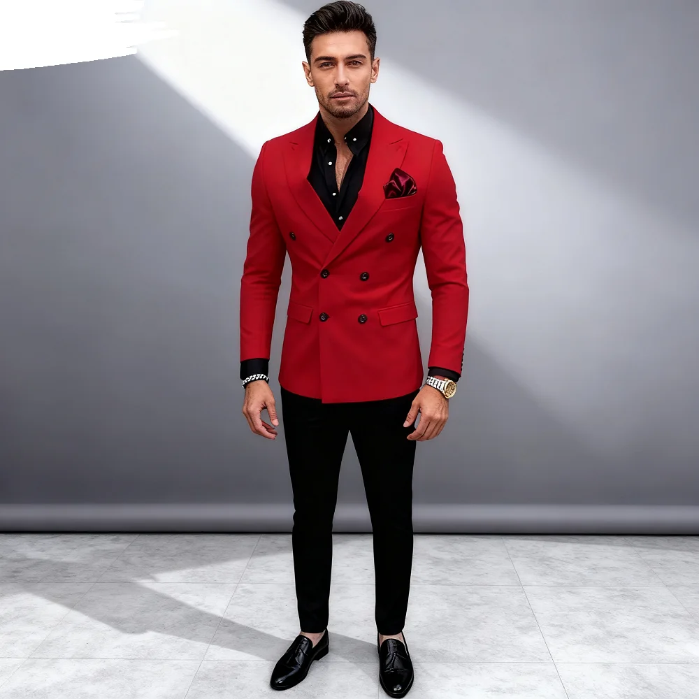 

High-Quality Slim Fit Men's Suit Set with Notched Lapel Blazer And Pants 2-Piece Wedding Guest Formal Business Attire