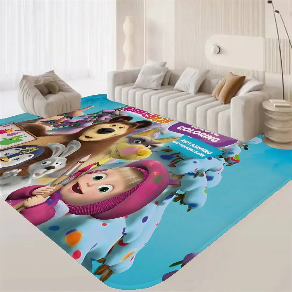 M-Masha and Bear Cartoon Hallway Carpet Washable Non-Slip Living Room Sofa Chairs Area Mat Kitchen Doormat Area Rug