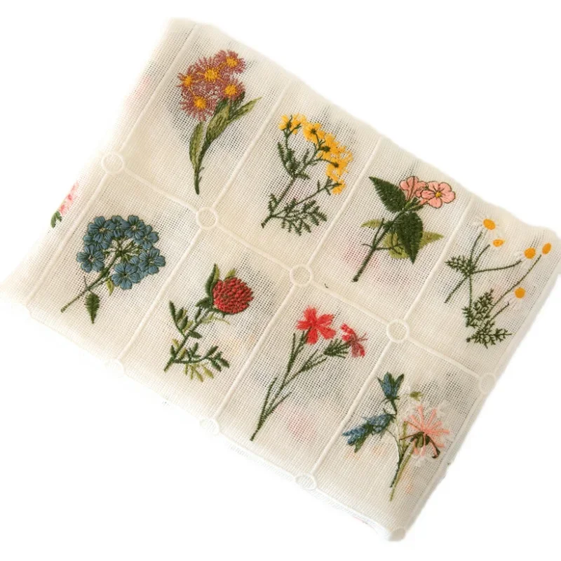 50x145cm White Cotton Mesh Color Plant Flower Embroidered Lace Fabric Clothing Skirt Dress Cheongsam Tablecloth Background Cloth