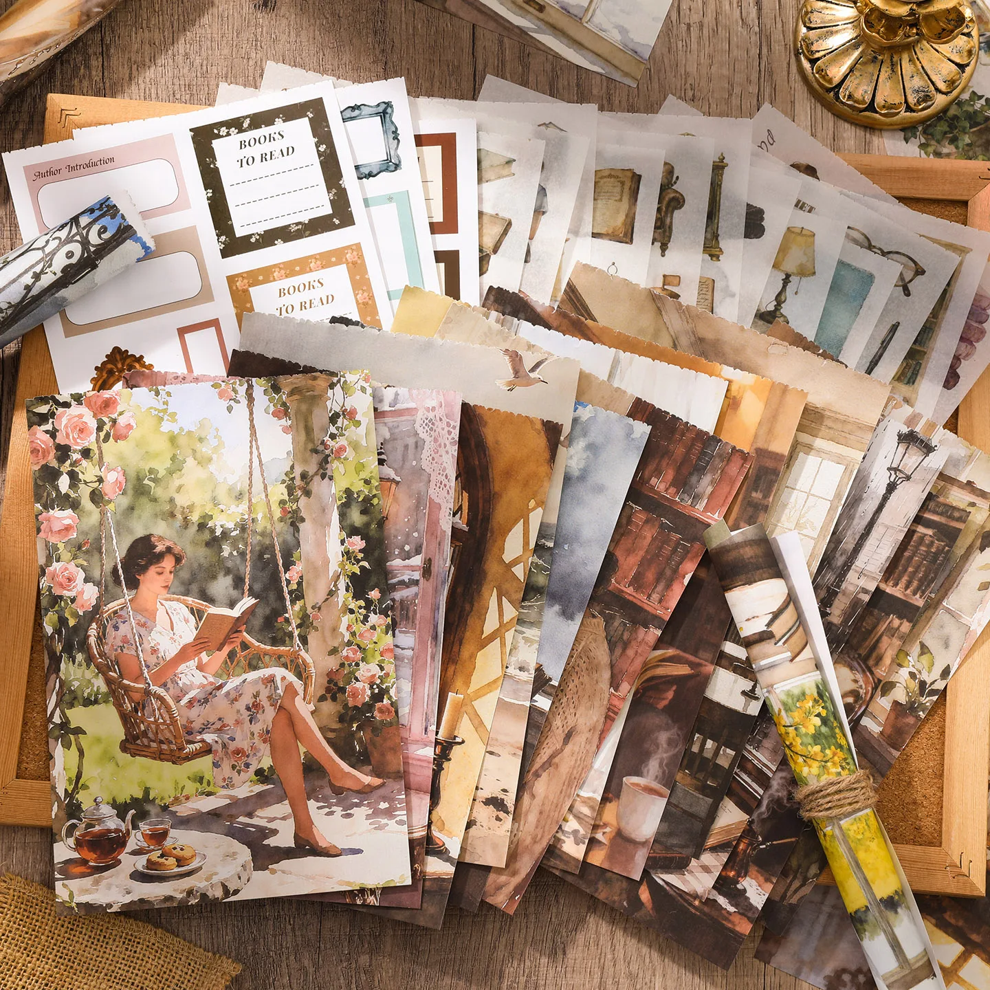 50sheets/book Retro Material Sticker Book Character Pattern Sticker Hand Account Material for Office Photo Frame Decoration Gift