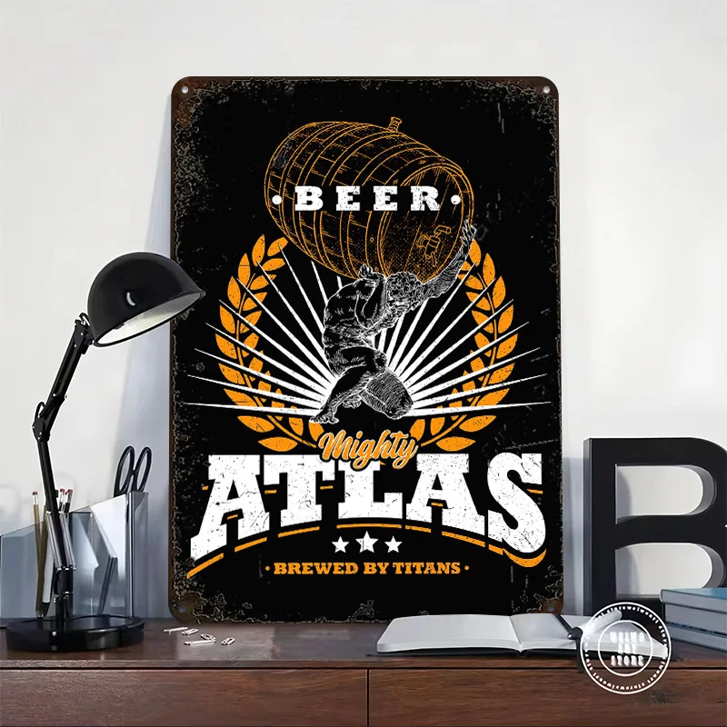 Mighty Atlas Beer Printing Poster Customized Retro Wall Art Vintage Metal Signs for Mancave Living Room Decoration Custom Plate
