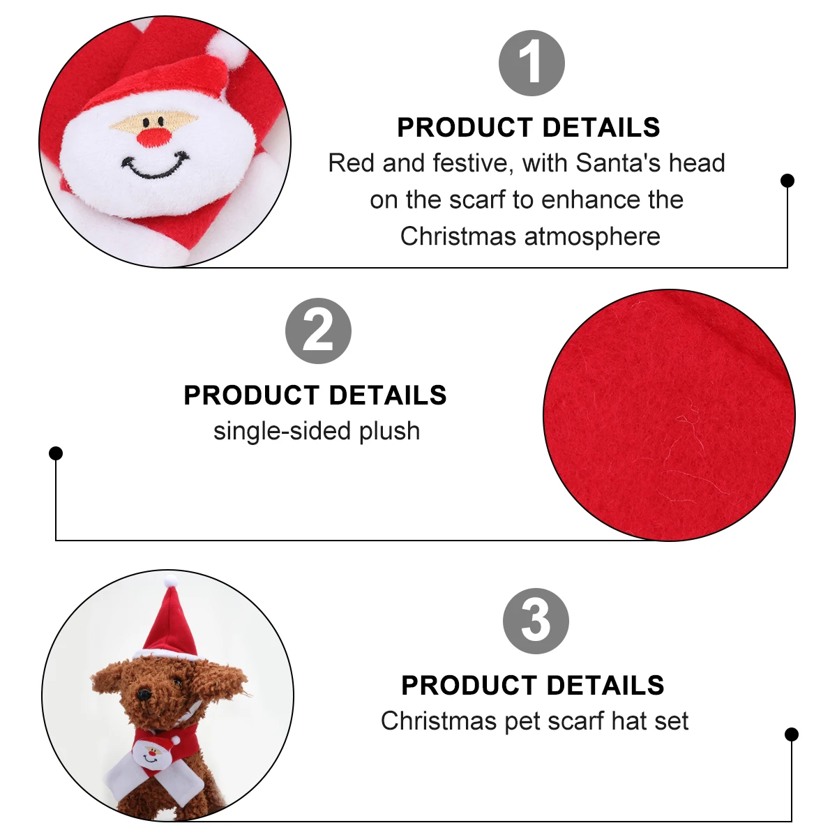 

2 Pcs Christmas Hat Scarf Pet Santa Outfits Xmas Theme Costumes Single Face Fleece Puppy