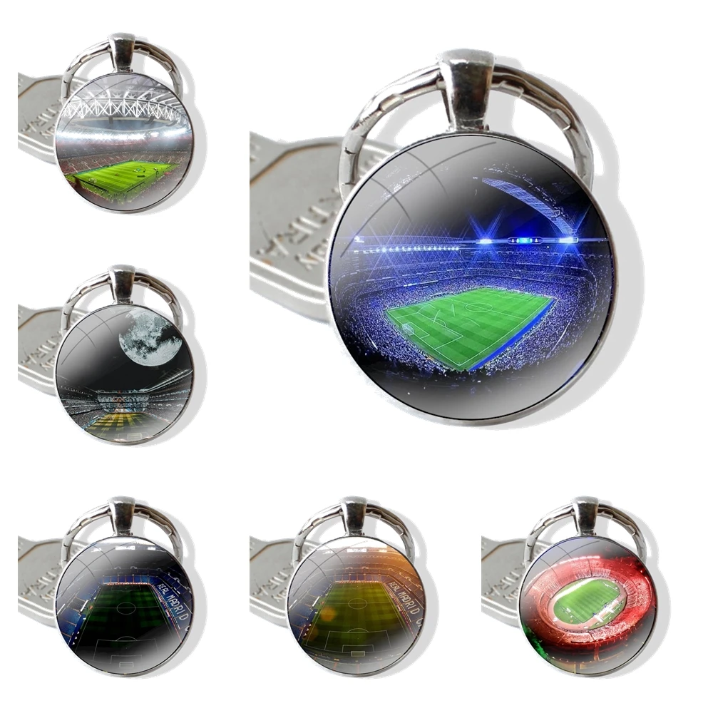 Santiago Bernabeu Soccer Estadio Keychain Handmade Glass Cabochon Key Ring Holder Pendant Key Chains