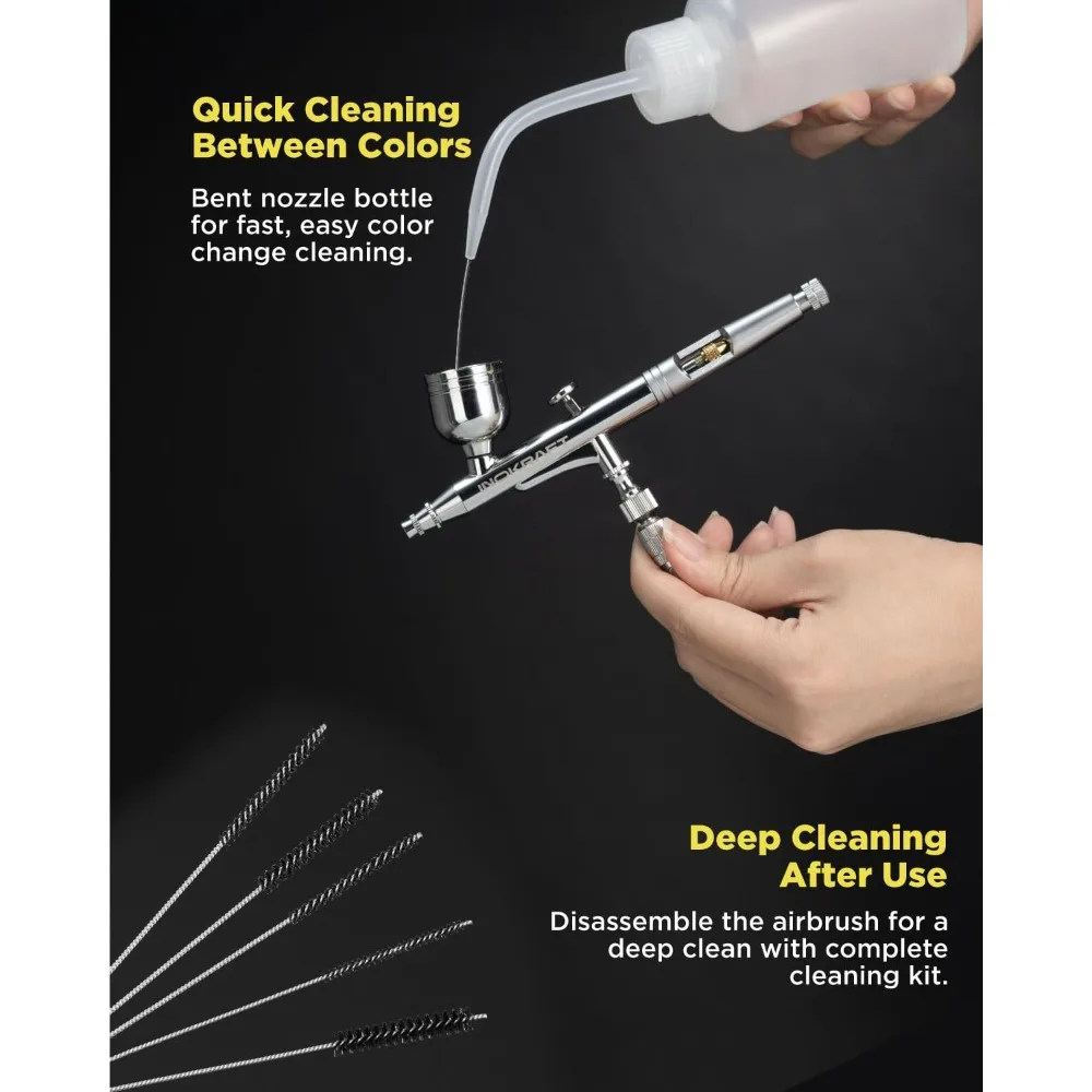 مجموعة البخاخة مع ضاغط الهواء - ضاغط هواء هادئ 1/6 حصان، بخاخة الجاذبية مع 3 أطراف 0.2، 0.3 و 0.5 مم - خرطوم #6
