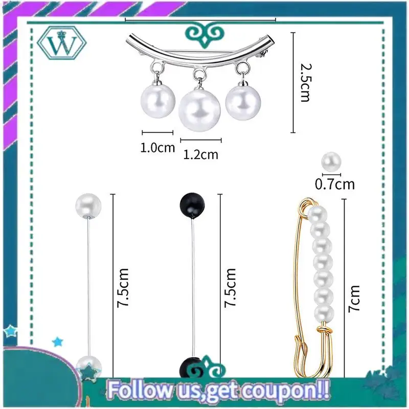 A09P 24 قطع سترة شال كليب فو اللؤلؤ فساتين سترة طوق بروش كليب Vintage القمصان كليب للنساء الفتيات ديكور