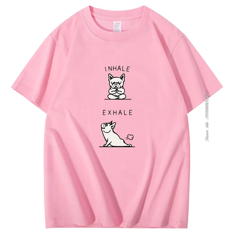 Yoga Dog Inhale Exhale Frenchie Fart Print Cotton T-shirt Hombre French Bulldog Yoga Animal Sports men's short sleeve t-shirt