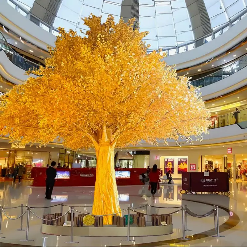 

Real Gold Banyan Shopping Mall Large Fake Tree Golden Tree Meichen Hotel FRP Resin New Year's Wishing Tree Prayer